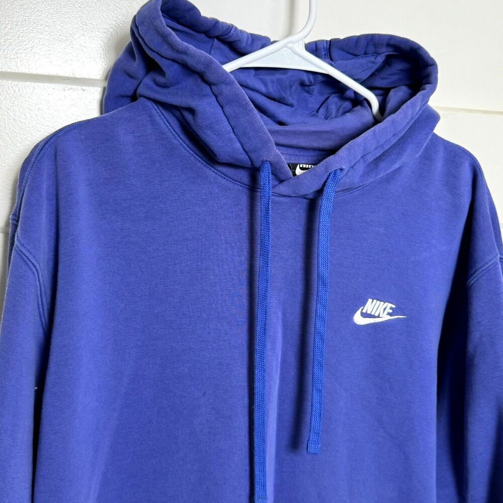 Nike Club Fleece Hoodie Sweatshirt Mens Large Indigo Blue Embroidered Logo